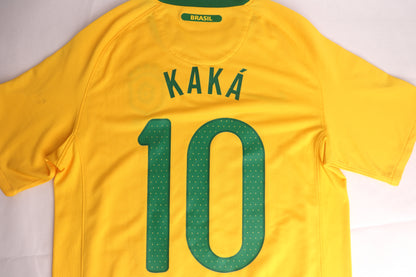 Brazil 2010 home shirt kit jersey Kaka #10 size S Nike football soccer back nameset close 