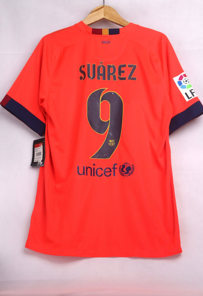 Barcelona 2014 Away BNWT Suarez [L] Apparel Original Authentic Football Soccer Jersey Kit Shirt Nameset