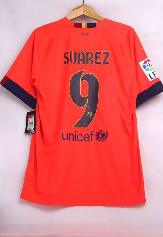Barcelona 2014 Away BNWT Suarez [L] Apparel Original Authentic Football Soccer Jersey Kit Shirt Nameset