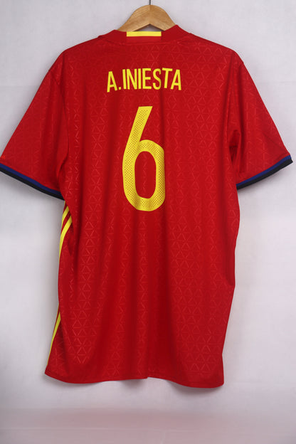 Spain 2016 Home BNWT Iniesta [XL] Apparel Original Authentic Football Soccer Jersey Kit Shirt Nameset