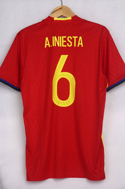 Spain 2016 Home BNWT Iniesta [L] Apparel Original Authentic Football Soccer Jersey Kit Shirt Nameset