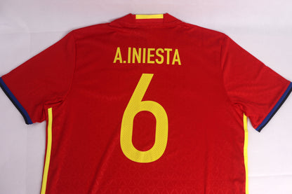 Spain 2016 Home BNWT Iniesta [L] Apparel Original Authentic Football Soccer Jersey Kit Shirt Nameset